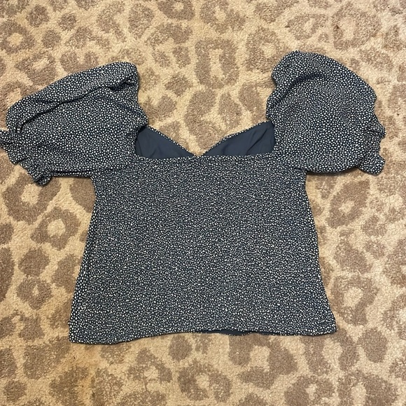 Abercrombie & Fitch Blue Floral Puff Sleeve Top Large - Picture 5 of 7